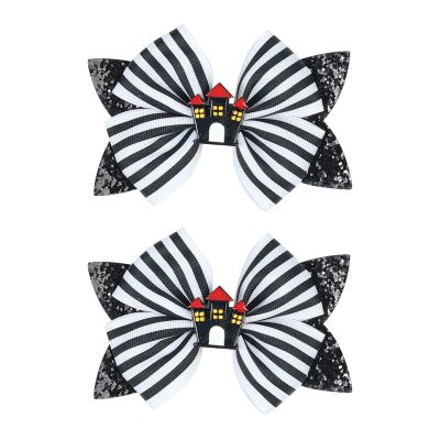 Spooktacular Halloween Hair Accessories For Girls Pumpkin Cat Bow Clips 2pc Womens Hair Barrettes Large (G, One Size)