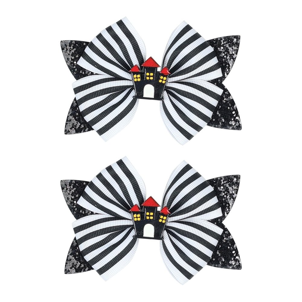 Spooktacular Halloween Hair Accessories For Girls Pumpkin Cat Bow Clips 2pc Womens Hair Barrettes Large (G, One Size)