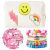 58 Pcs Preppy Makeup Bag Set Aesthetic Cosmetic Bag Travel Makeup Pouch Toiletry Bag 7 Heishi Surfer Bracelets with 50 Cute Stickers for Women Girls Teens Gifts view 1