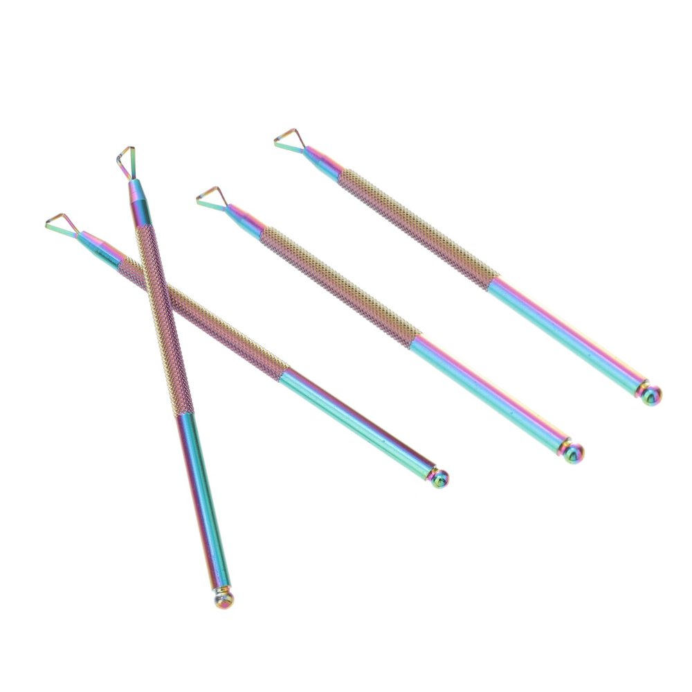SOESFOUFU 4pcs Stainless Steel Cuticle Pusher Design Nail Art Remover Tool for Gel Polish and Cuticle Care Ergonomic Handle for Manicure and Pedicure Use Salons and Home