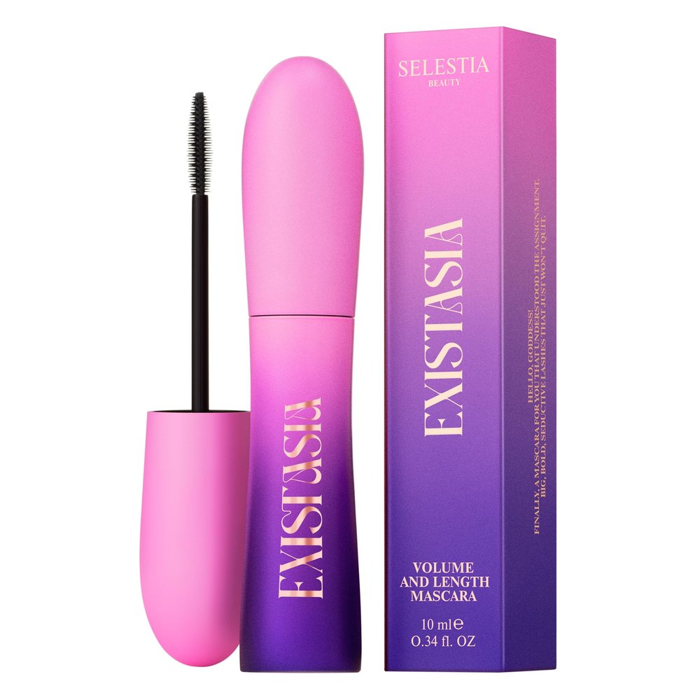 SELESTIA BEAUTY Black Mascara Existasia  Volumizing, Lengthening, Clump & Flake Free  Lightweight Formula, Easy to Remove  0.34 fl.oz. - Made in Italy