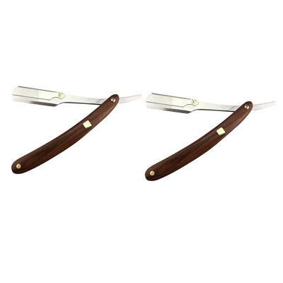Beavorty 2pcs Wooden Handle Straight for Men Manual Shaver for Barber Shops and Salons Vintage Design Easy Open Guard Portable Hair Shaping Tool