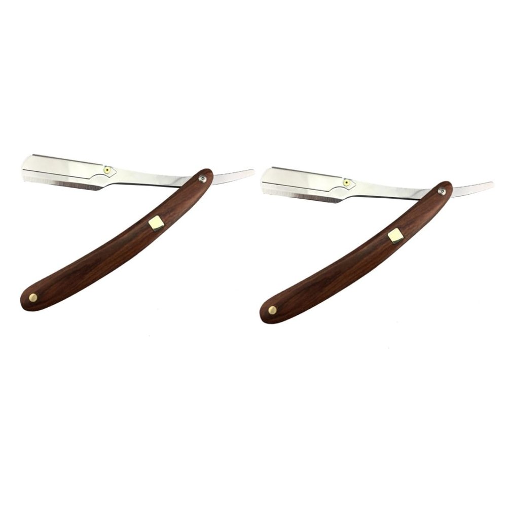 Beavorty 2pcs Wooden Handle Straight for Men Manual Shaver for Barber Shops and Salons Vintage Design Easy Open Guard Portable Hair Shaping Tool