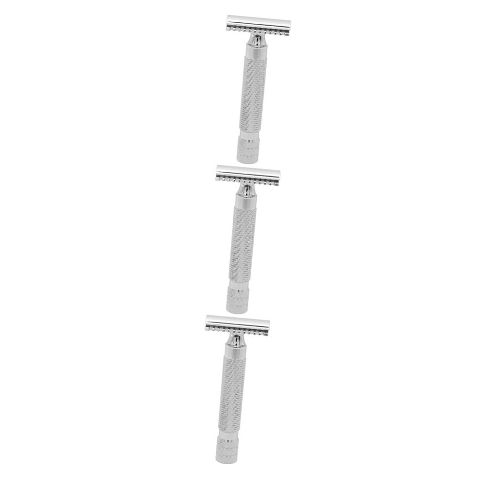 Beavorty 3pcs Double Safety Razor Men Stainless Steel Shaving Tool Gentle Face Razor for Sensitive Skin