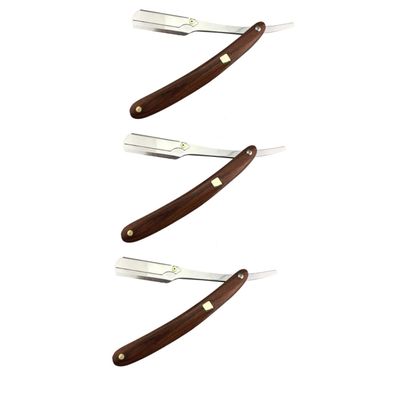 Beavorty 3pcs Chic Vintage Wooden Handle Straight for Men Manual Shaver Easy-open Guard for Beard Hair Styling for Barbershops and Travel Use