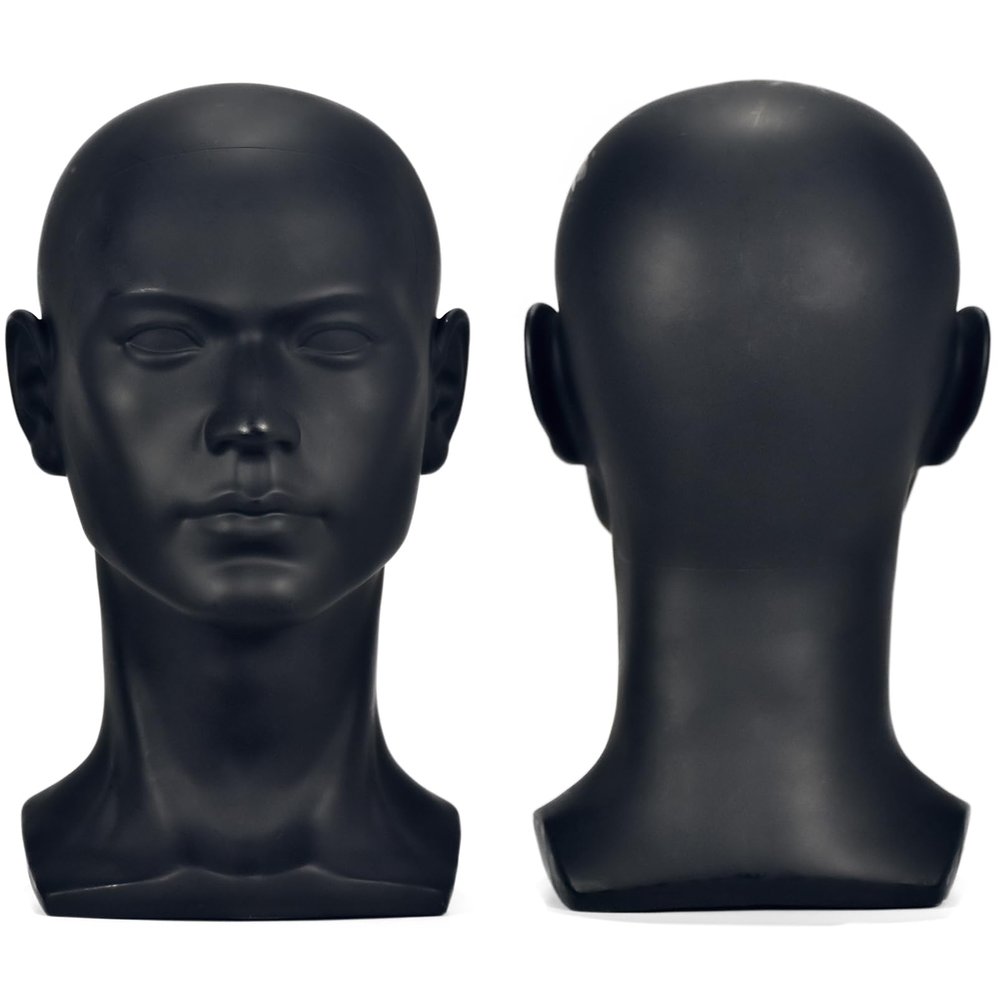 Male Mannequin Head Professional Manikin Head for Display Wigs Hats Headphone Mask Sunglasses Jewelry and Scravat Display Stand (Matte Black)