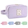 Huifen Personalized Initial Makeup Bag A-Z, Travel Toiletry Bag Preppy Make Up Bag Cosmetic Pouch Makeup Organizer for Women Birthday Christmas Gifts for Teen Girls Trendy Stuff (Purple, R) view 1