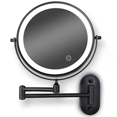 8" LED Wall Mounted Makeup Mirror Black, Upgrade Auto Off LED Shaving Mirror Touch Screen Adjustable Light Double Sided 1X/5X Magnifying Powered by 4 x AAA Batteries (Not Included) (1x/5x) ( Color : 1