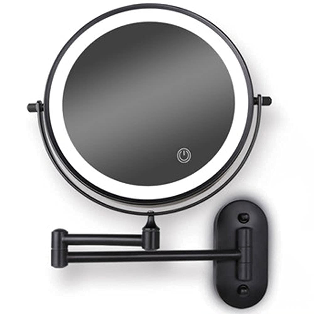8" LED Wall Mounted Makeup Mirror Black, Upgrade Auto Off LED Shaving Mirror Touch Screen Adjustable Light Double Sided 1X/5X Magnifying Powered by 4 x AAA Batteries (Not Included) (1x/5x) ( Color : 1