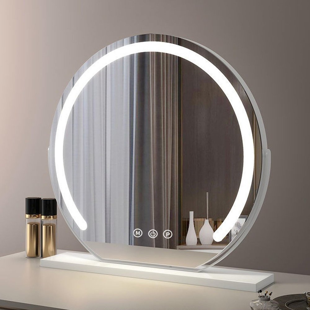 Lighted Vanity Mirror For Bedroom & Dressing Room, Large Cosmetic Mirror Table Top Illuminated LED Makeup Application 3 Color Dimmer And Touch Control , Light Up Mirror Rechargeable ( Color : White ,