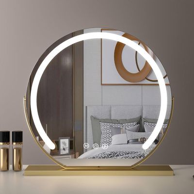 Lighted Vanity Mirror For Bedroom & Dressing Room, Large Cosmetic Mirror Table Top Illuminated LED Makeup Application 3 Color Dimmer And Touch Control , Light Up Mirror Rechargeable ( Color : gold , S