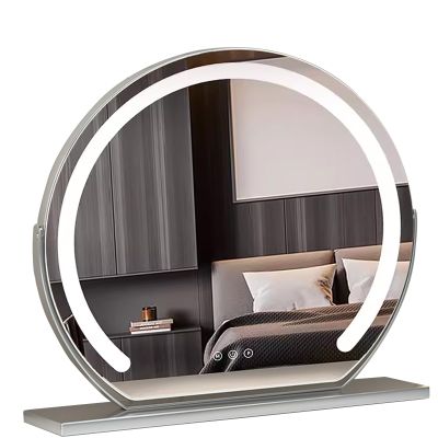 40/50/60cm Large Vanity Makeup Mirror With Lights, 3 Color Lighting Modes | Lighted Up Mirror With Dimming LED Halo For Dressing Room & Bedroom Tabletop, Touch Control LED Mirror ( Color : Silver , Si