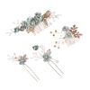 4Pcs Crystal Bride Hair Comb Handmade Wedding Hairpin Pearl Floral Leaf Hair Accessories for Women Wedding (Gold,light green) view 1