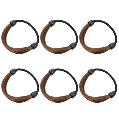 KALLORY 6pcs Wig Elastic Hair Band Wig Hairpiece Christmas Fake Ponytail Xmas Hair Wig Ponytail Wrap Fake Hair Stretchy Hair Ties Ponytail Hair Bands Plastic Miss No Elastic Ring