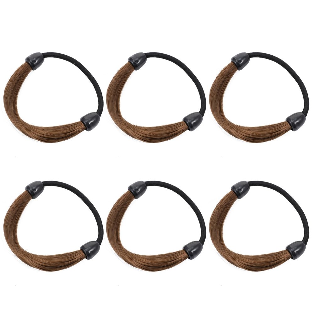KALLORY 6pcs Wig Elastic Hair Band Wig Hairpiece Christmas Fake Ponytail Xmas Hair Wig Ponytail Wrap Fake Hair Stretchy Hair Ties Ponytail Hair Bands Plastic Miss No Elastic Ring