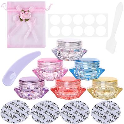 40 Pcs Empty 5 Grams Acrylic Clear Round Jars Sample Empty Container Plastic Travel Pot Jar Lip Balm Pots With Lids 2 Mini Spatulas For Cosmetics Acrylic Powder Jars With Lids Labels