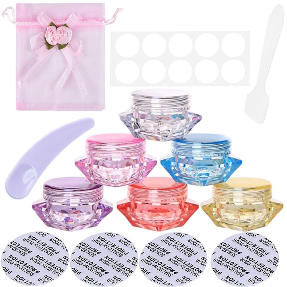 40 Pcs Empty 5 Grams Acrylic Clear Round Jars Sample Empty Container Plastic Travel Pot Jar Lip Balm Pots With Lids 2 Mini Spatulas For Cosmetics Acrylic Powder Jars With Lids Labels