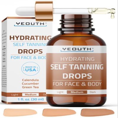 YEOUTH Face Tanning Drops to Add to Moisturizer, Hydrating Medium Face Tanner, Customizable Self Tan Facial Bronzing Drops, No Nasty Smell, No Orange Tan 1oz
