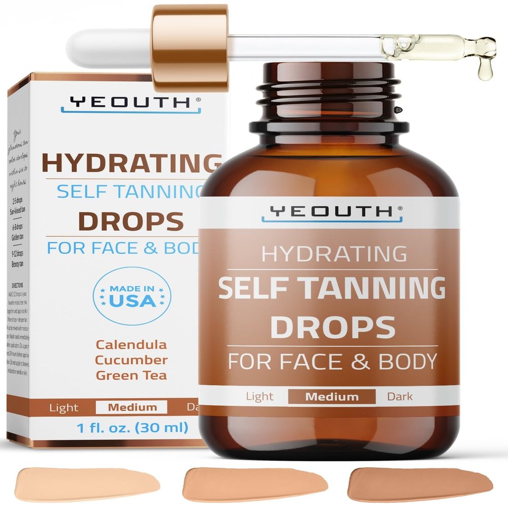 YEOUTH Face Tanning Drops to Add to Moisturizer, Hydrating Medium Face Tanner, Customizable Self Tan Facial Bronzing Drops, No Nasty Smell, No Orange Tan 1oz