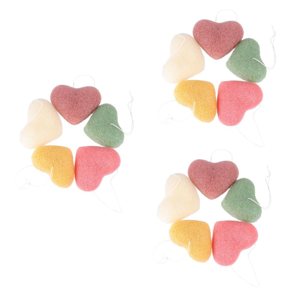 Beaupretty 15pcs Heart Shape Facial Sponge Pads for Deep Cleansing Gentle Exfoliation and Makeup Removal Soft Cleansing Puff for Daily Skin Care and Oil Control for Travel