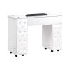 Drexel Manicure Table Tufted Side Panel Nail Desk with Marble Top, Modern White Diamond view 1