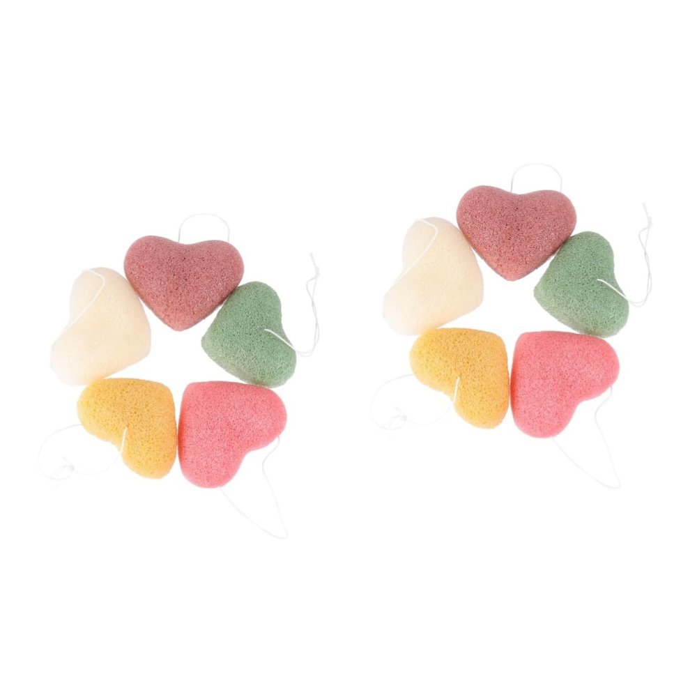 Beaupretty 10pcs Heart Shape Face Sponge Pads for Deep Cleansing Gentle Exfoliation and Makeup Removal Reusable Facial Cleansing for Women and Men