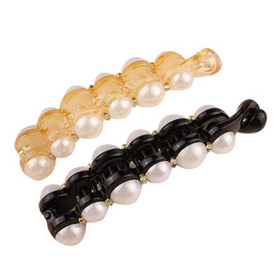 Beavorty 2pcs Pearl Decor Banana Hair Clips for Women Ponytail Holder Vintage Style Hair Clip Set