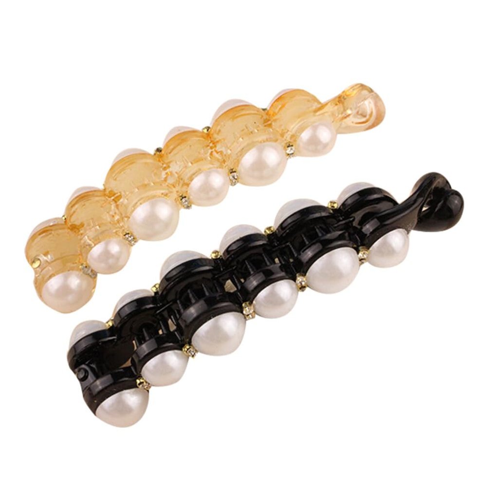 Beavorty 2pcs Pearl Decor Banana Hair Clips for Women Ponytail Holder Vintage Style Hair Clip Set