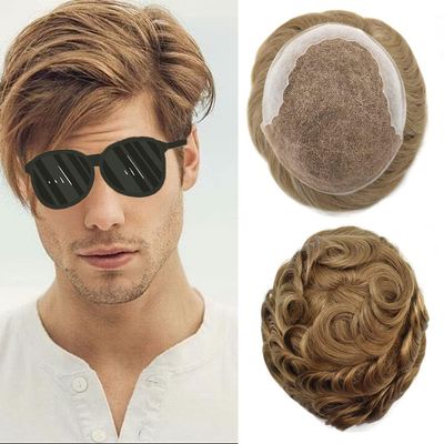 Mens Toupee French Lace Hair Replacement System For Men Hairpieces Toupee For Men Hair System Hair Piece For Men Natural Hairline 8x10 Light to Medium density 6R#