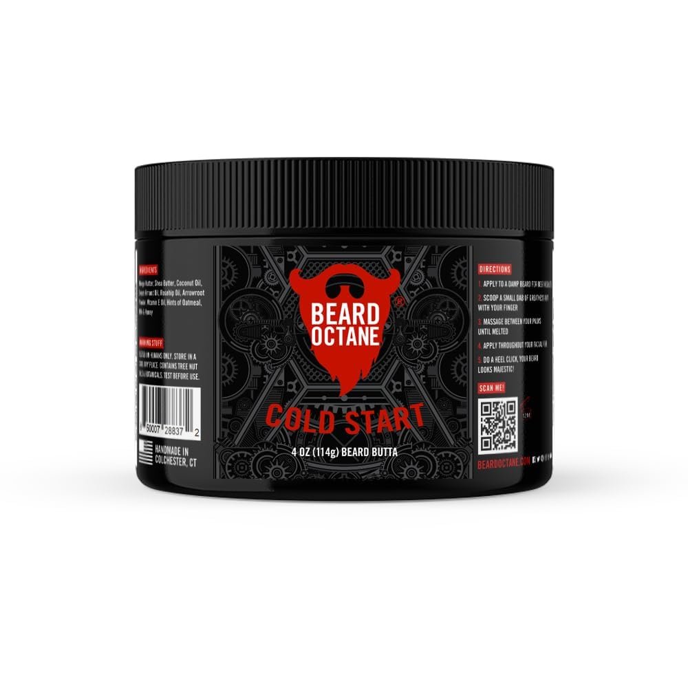Beard Octane: Cold Start - Natural Beard Butter w/Shea - 4 Oz - Conditions and Styles - Made in USA - Peppermint Tea Tree Essential Oil Scent
