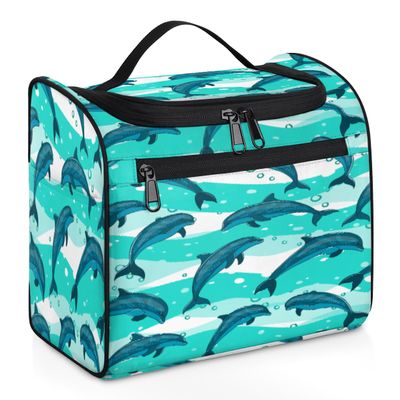 A Flock Of Dolphins In The Sea Hanging Travel Toiletry Bag for Women Girls, Waterproof Makeup Organizer Bag Case with Compartments, Portable Bathroom Cosmetic Storage Bag Pouch Holder