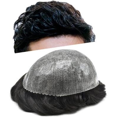 Toupee For Men Human Hair System Replacement Full Poly Skin Hairpiece Injected PU 8x10 Male Prosthesis Durable Wigs 7"X9"#60RY All Gray-120% Medium Light to Medium Density