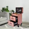 LyeXD Rolling Makeup Case w/Sliding Drawer, Makeup Train Case with Lock&Wheels, Large Storage Cosmetic Trolley Salon Barber Case Traveling Cart Trunk for Cosmetologist Nail Tech,Gold view 2