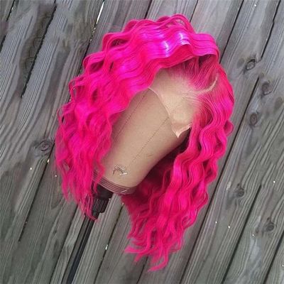 13X4 Pink Blue Deep Wave Wig Ginger Blue Lace Front Bob Wigs Full Lace Frontal Human Hair Wig For Women Hot pink Wig 8inches#13x4 Frontal Wig 150