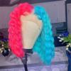 13X4 Pink Blue Deep Wave Wig Ginger Blue Lace Front Bob Wigs Full Lace Frontal Human Hair Wig For Women Hot pink Wig 8inches#13x4 Frontal Wig 150 view 2