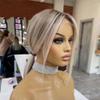 13X4 Silk Base Lace Front Wig Brown Ash Blonde Highlight Wig Lace Frontal Short Bob Human Hair Wigs For Women Highlight Wig 2 16inches#13x4 180 Density view 3