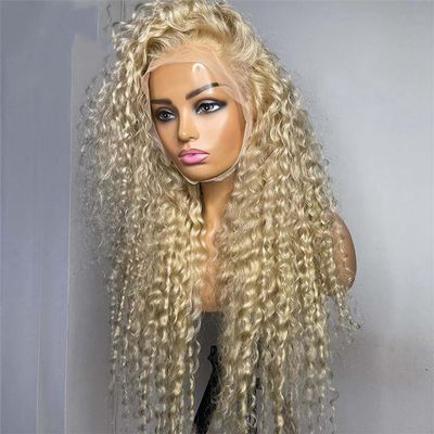 Side Part 613 Kinky Curly Human Hair Wig Transparent Blonde 13X6 Hd Lace Front Wig 13X4 Virgin Human Hair Wigs 360 Frontal Wig 20inches#180 Density