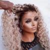 13X4 Deep Wave Wig Ombre Ash Blonde Curly Wig Glueless Wigs Hd Transparent Lace Frontal Human Hair Wigs 4x4 Closure Wig 18inches#130 Density view 2