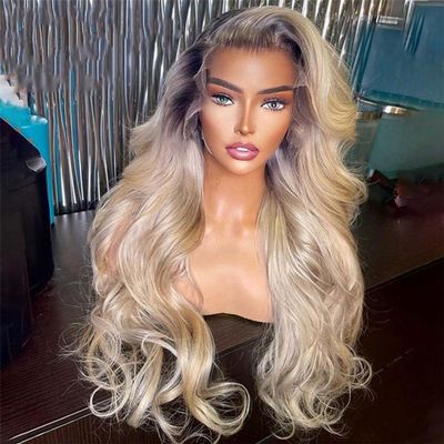 13X4 Ash Blonde Body Wave Human Hair Wig 13X6 Hd Lace Frontal Wig 30 Inch Ombre Lace Front Wigs For Women Ombre Ash Blonde 22inches#4x4 Closure Wig 150