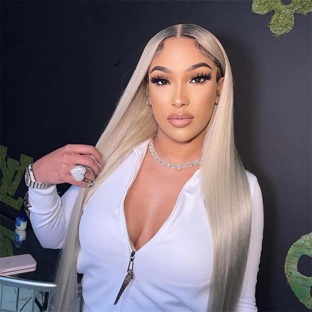 13X4 Ash Blonde Ombre Lace Front Human Hair Wigs Preplucked Full Lace Frontal Wig 13X6 Straight Wig With Baby Hair 13x4 Frontal Wig 8inches#150%
