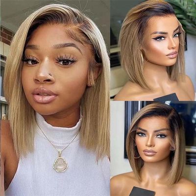 13X4 Brown Short Bob Wig Lace Front Human Hair Wigs Honey Blonde Straight Wigs 13X6 Hd Lace Glueless Wig 360 Lace Frontal Wig 10inches#150%