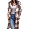 ICRPSTU Long Sleeve Button Up Outwear Women Loose Casual Elegant Drop Shoulder Plaid Coat with Pocket for Dating (3XL) view 4
