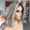 13X4 Ash Gray Bob Wigs 13X6 Hd Lace Frontal Wig Brown Highlight Human Hair Wigs Short Bob Wig Ash Brown 12inches#13x4 Frontal Wig 150 view 3