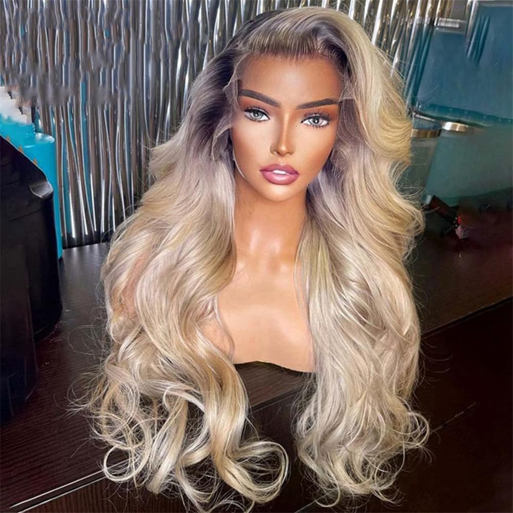 13X4 Ash Blonde Body Wave Human Hair Wig 13X6 Hd Lace Frontal Wig 30 Inch Ombre Lace Front Wigs For Women Ombre Ash Blonde 8inches#13x6 Frontal Wig 150