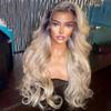 13X4 Ash Blonde Body Wave Human Hair Wig 13X6 Hd Lace Frontal Wig 30 Inch Ombre Lace Front Wigs For Women Ombre Ash Blonde 8inches#13x6 Frontal Wig 150 view 1