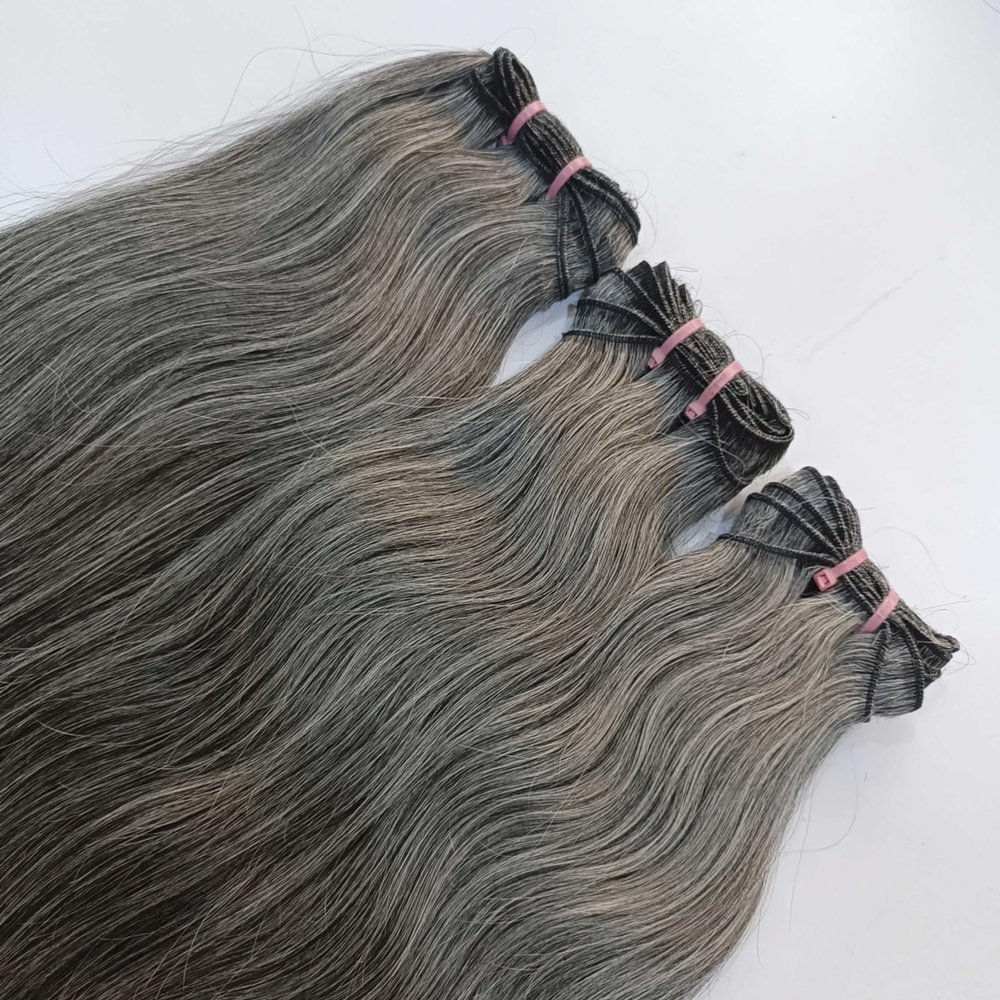 100% Raw Unprocessed Indian Grey Straight Human Hair Weft (3 Bundles), Natural Grey Salt and pepper 3 Bundle (100 grams x 3-300 Grams) - 3 Bundle deal (12/14/16)