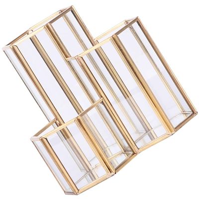 Alipis 3-grid Glass Makeup Brush Holder Desktop Pen Organizer Versatile Makeup Storage Brush Rack