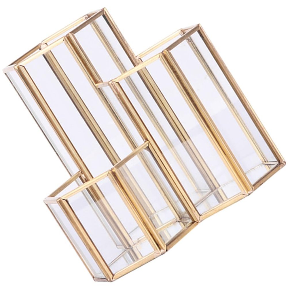 Alipis 3-grid Glass Makeup Brush Holder Desktop Pen Organizer Versatile Makeup Storage Brush Rack