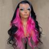 13X4 Black Highlight Wig Pink Body Wave Lace Front Wig 13X6 Hd Lace Frontal Human Hair Wigs For Women Hot pink Black 26inches#13x4 Frontal Wig 150 view 1