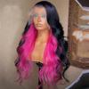 13X4 Black Highlight Wig Pink Body Wave Lace Front Wig 13X6 Hd Lace Frontal Human Hair Wigs For Women Hot pink Black 26inches#13x4 Frontal Wig 150 view 3